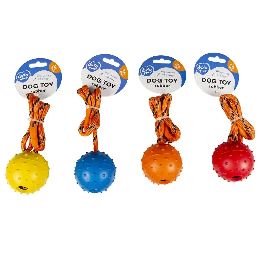 Duvo+ Rubber Dental Ball with Rope – Mixed Colors, 33cm Durable Dog Toy