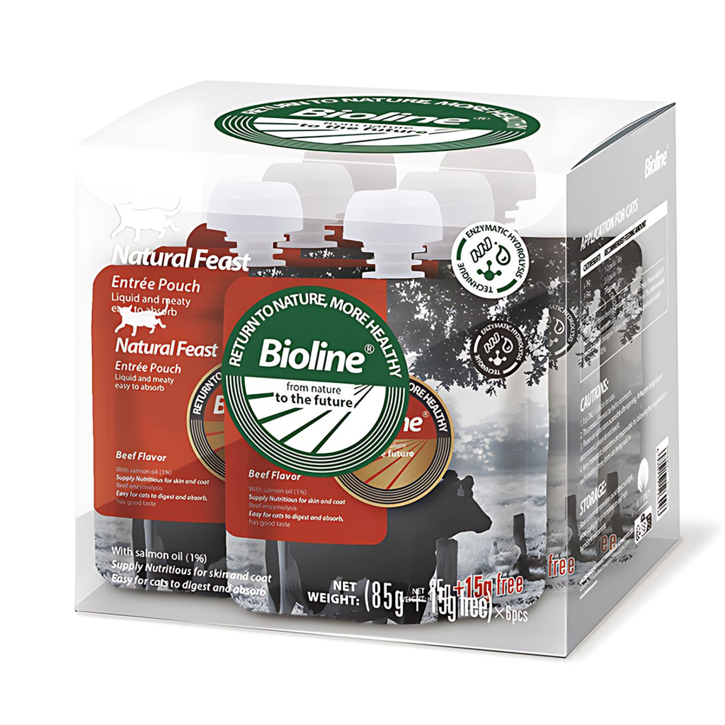 Bioline Natural Feast Entree Pouch Beef Flavor 85g + 15g Premium Cat Food