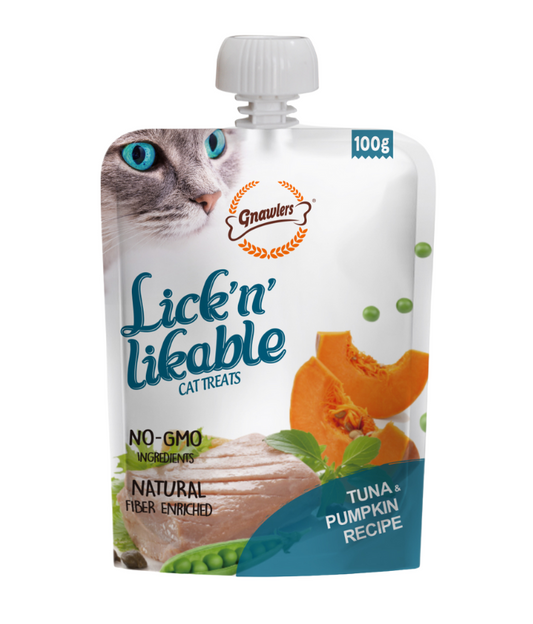 Gnawlers Lick N Lickable Cat Treats – Tuna & Pumpkin 100g
