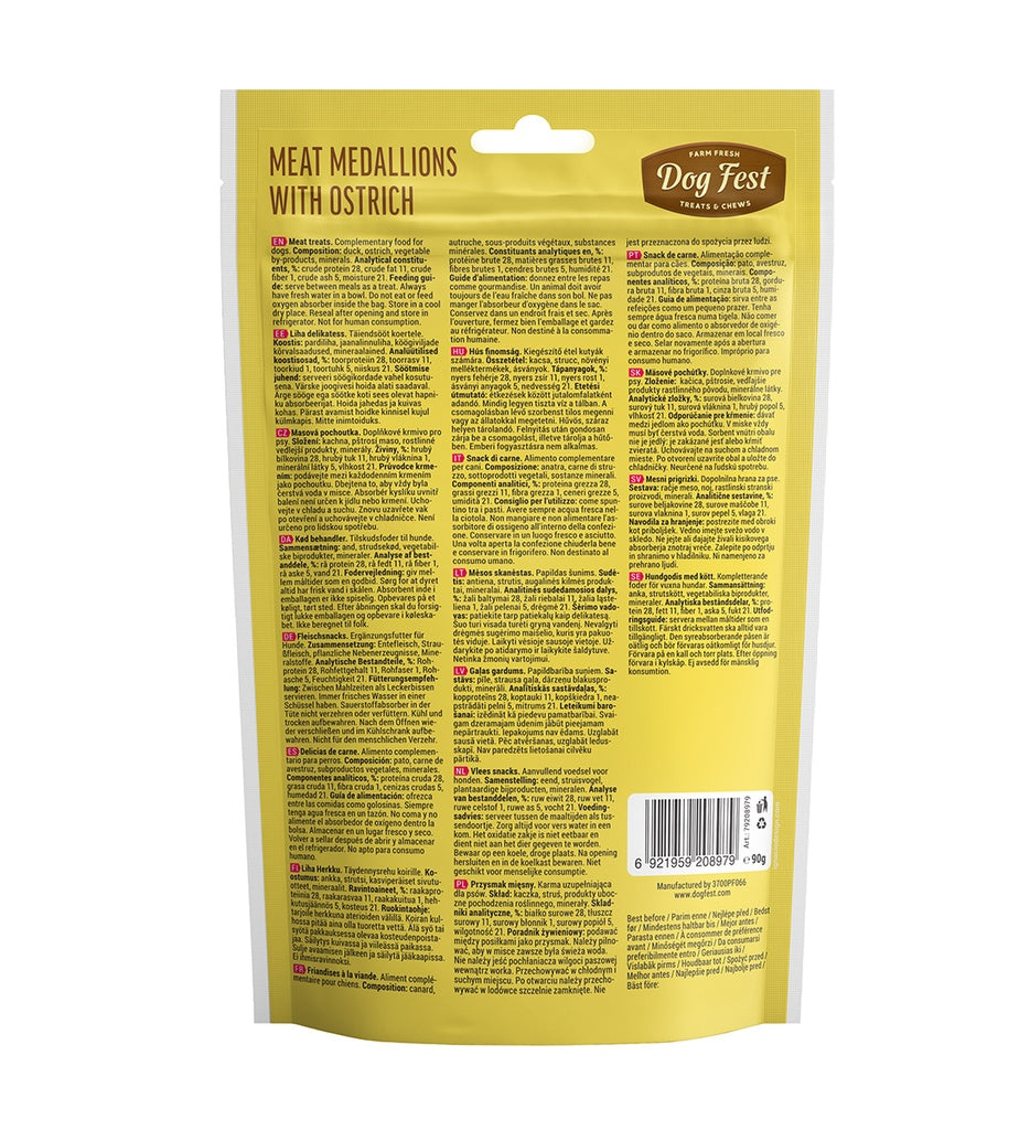 Dog Fest Medallions with Ostrich for Adult Dogs – 90g