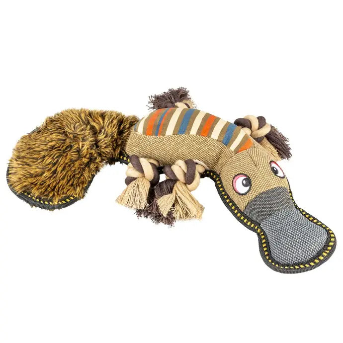 Duvo+ Canvas Duckbill Dog Toy – 34x21x6cm Brown Plush Chew