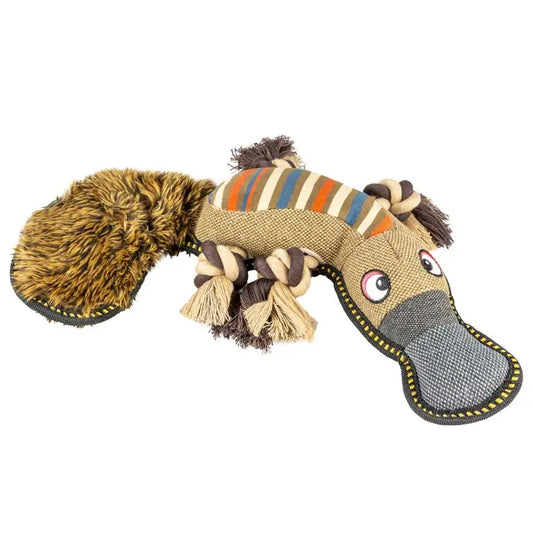 Duvo+ Canvas Duckbill Dog Toy – 34x21x6cm Brown Plush Chew