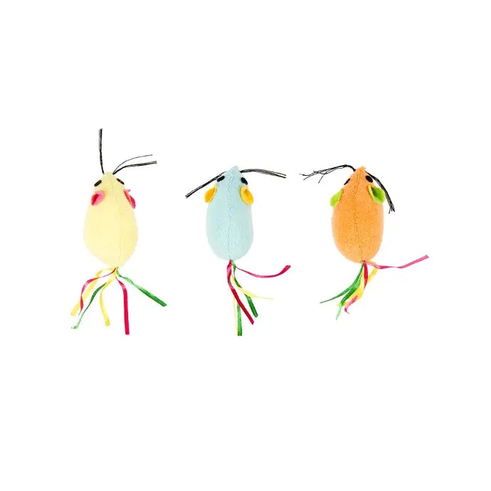 Duvo+ Terry Mouse 3-Pack – Plush Cat Toys With Ribbon Tails