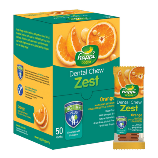 Happi Doggy Dental Chew Zest – Orange Flavor (4") Display Box of 50