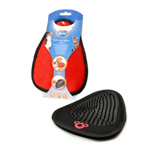 Duvo+ Coat Care Glove 2-in-1 – Black/Red – 21 x 15 cm