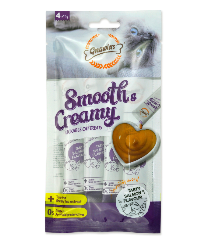 Gnawlers Smooth & Creamy Cat Treats – Salmon Flavor (4x15g)
