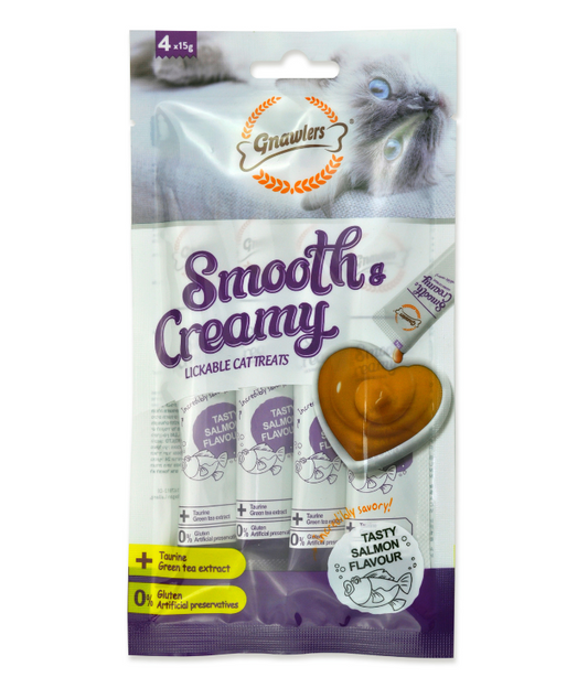 Gnawlers Smooth & Creamy Cat Treats – Salmon Flavor (4x15g)