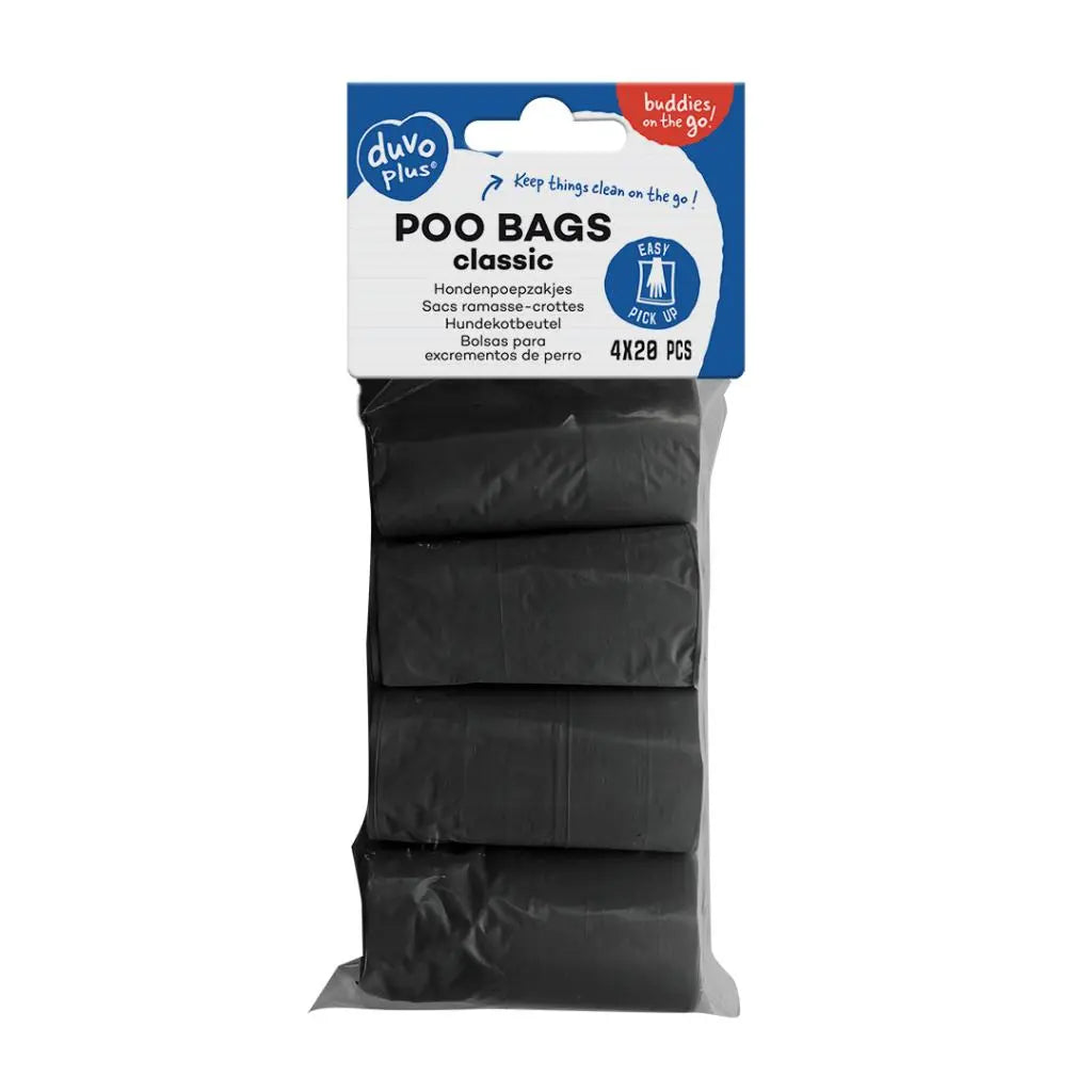 Duvo+ Poo Bags Rolls – Black, 4 x 20 Pcs Waste Bags