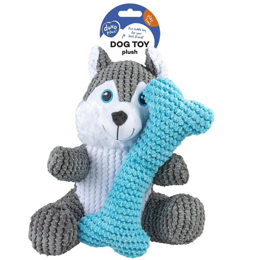 Duvo+ Plush Husky & Bone Duo Dog Toy – Size M, 27.5x27.4x16.5cm