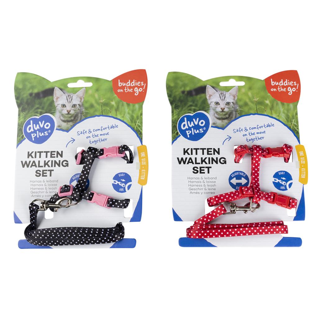 Duvo+ Kitten Harness & Leash Set – Black/Red, 15-25cm / 125cm