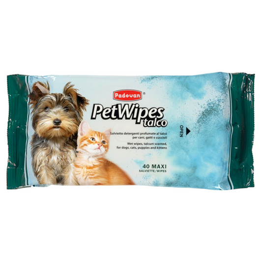 Padovan Talc Pet Wipes – 40pcs Soothing Scent for Pets