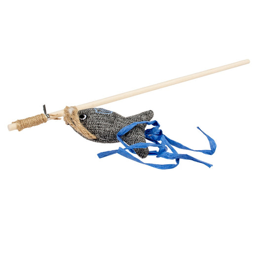 Duvo+ Eco Navy Catnip Rod Toy with Fish – 40cm Multicolour