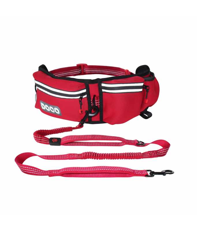 Doco Reflective Jogging Belt with Reflective Nylon Bungee Dog Leash – Red