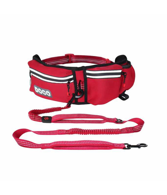 Doco Reflective Jogging Belt with Reflective Nylon Bungee Dog Leash – Red