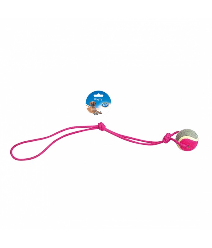Duvo+ Knotted Cotton Pendulum with 1 Knot & Tennis Ball – Interactive Dog Toy 60cm – Grey/Pink