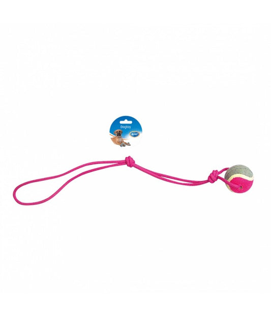 Duvo+ Knotted Cotton Pendulum with 1 Knot & Tennis Ball – Interactive Dog Toy 60cm – Grey/Pink