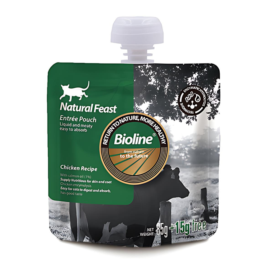 Bioline Natural Feast Chicken Pouch 85g + 15g Premium Cat Food