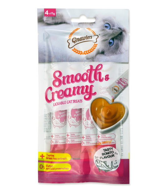 Gnawlers Smooth & Creamy Cat Treats – Bonito Flavor (4x15g)