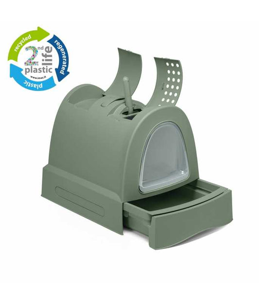 Imac Zuma Second Life Plastic Cat Toilet with Sliding Tray – Sage Green – 57×43.5×73 cm