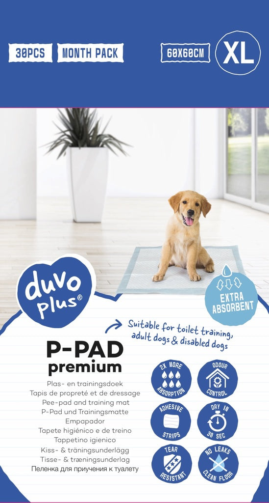 Duvo+ Pet Pads Premium XL – 60x60cm, 30pcs, Unscented
