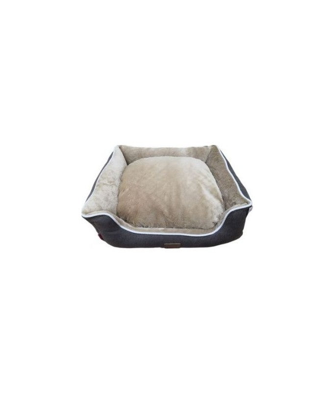 Catry Velvet Pet Cushion – 50x40x14cm Black & Beige Bed