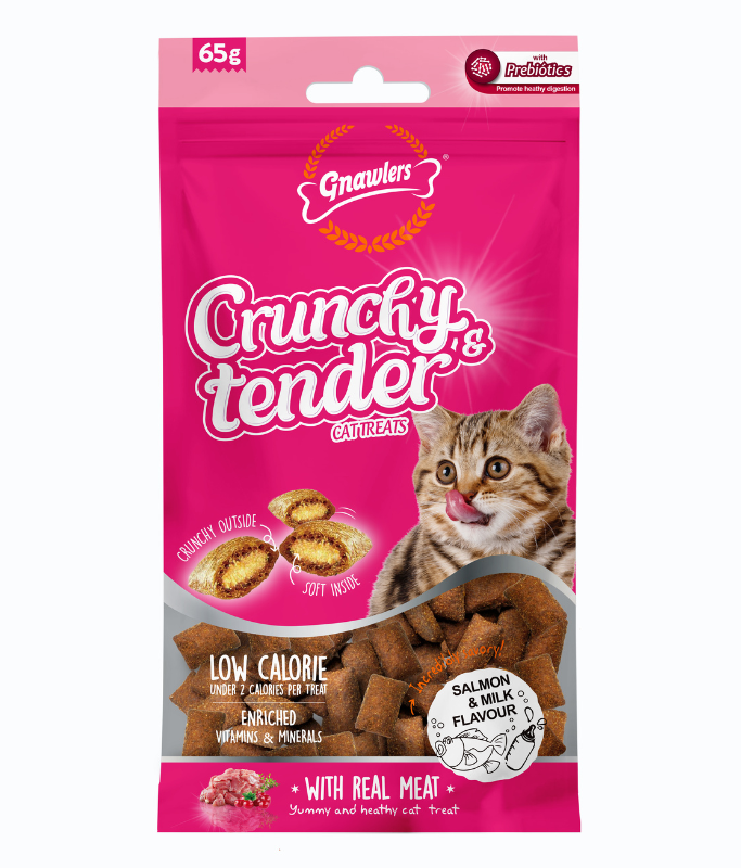 Gnawlers Crunchy & Tender Cat Treats – Salmon & Milk Flavor 65g