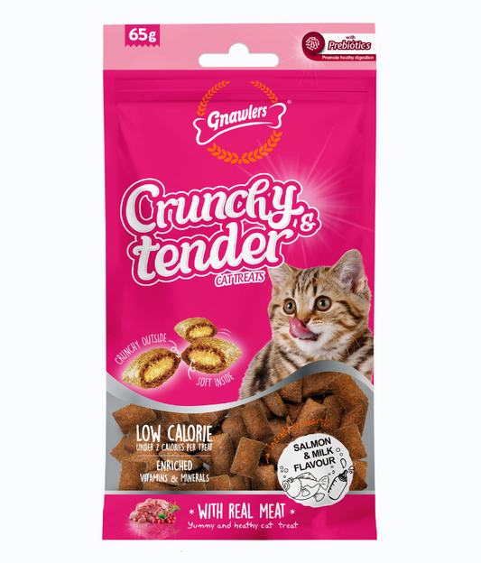 Gnawlers Crunchy & Tender Cat Treats – Salmon & Milk Flavor 65g