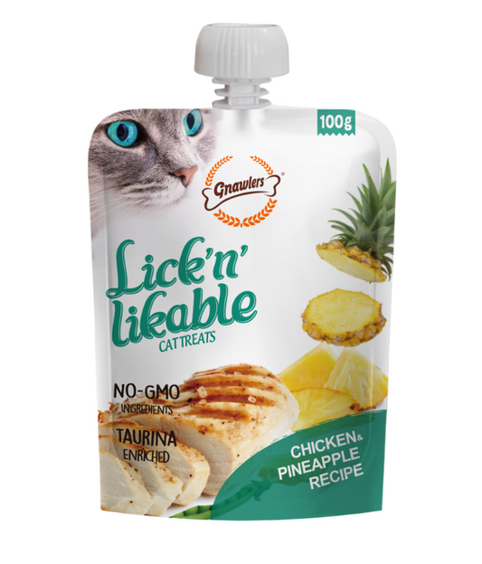 Gnawlers Lick N Lickable Cat Treats – Chicken & Pineapple 100g