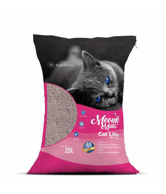 Meow Mates Bentonite Cat Litter – Baby Powder Scent (25L / 20kg)
