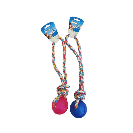 Duvo+ TPR Ball With Rope Handle – Blue/Pink Tug Toy, 37cm