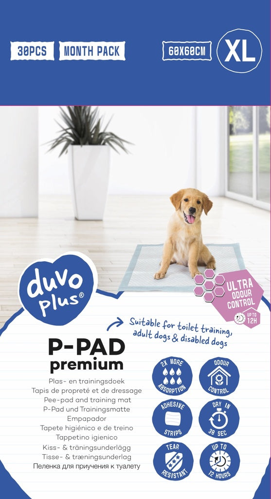 Duvo+ Pet Pads Premium XL – 60x60cm, Odour Control, 30pcs