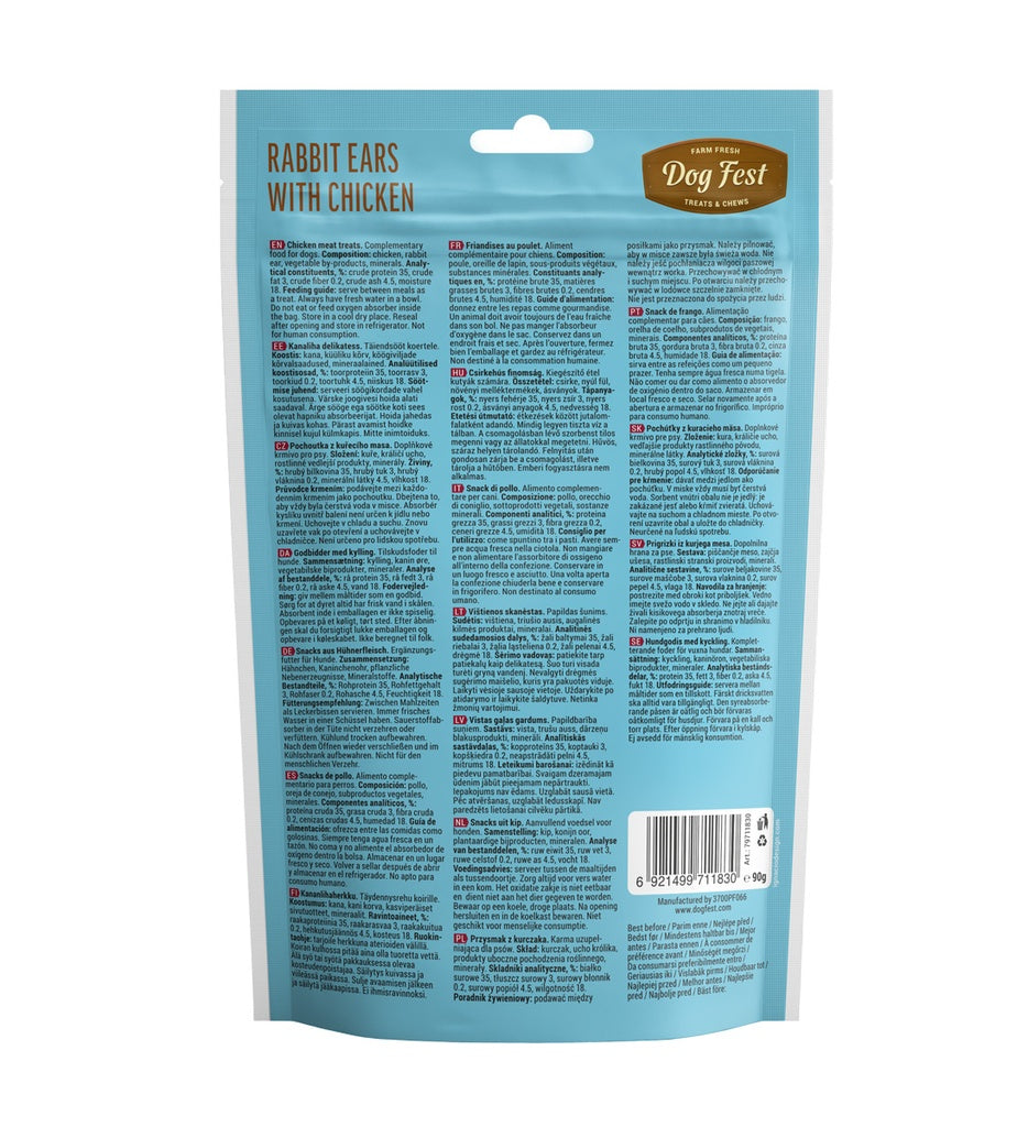 Dog Fest Rabbit Ears with Chicken for Puppies – 90g (3.17oz)