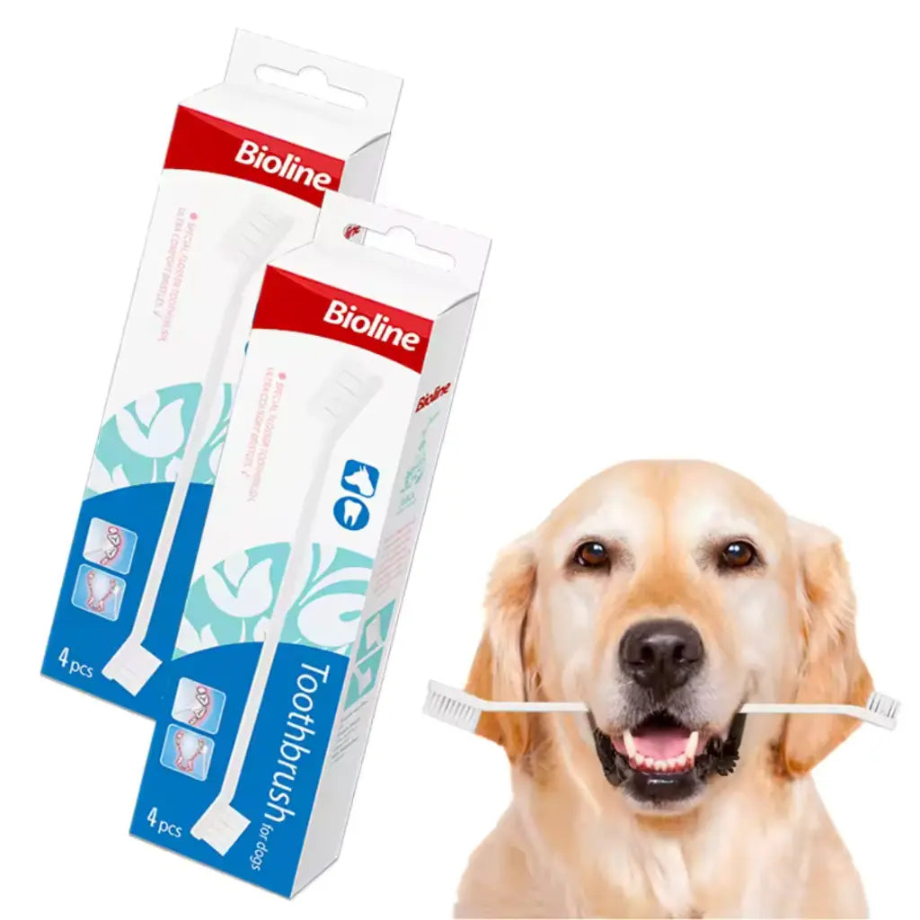 Bioline Dog Toothbrush Set  4 Pcs Oral Care Kit for Dogs