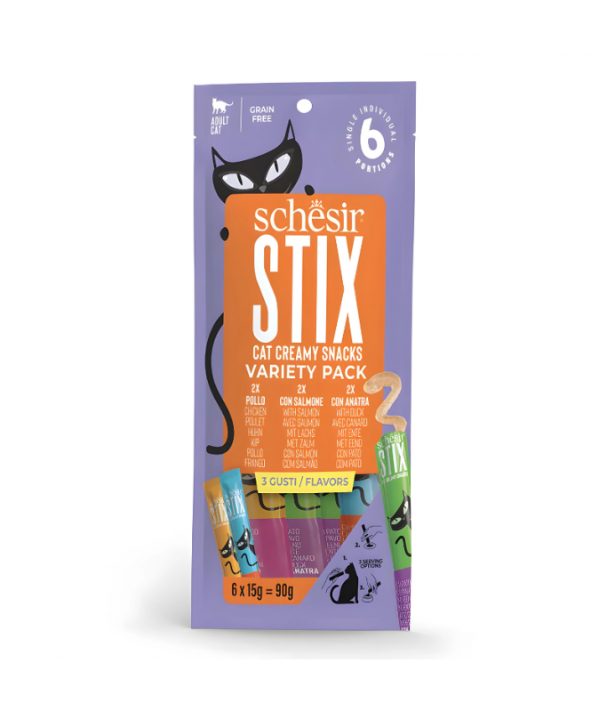 Schesir Cat Treat Stix Variety Pack Chicken, Duck, Salmon 6X15G