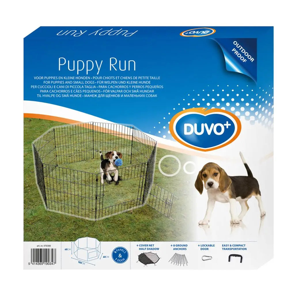 Duvo+ Puppy Run with Door, Net & Hooks – Black, 60 x 60cm Exercise Pen