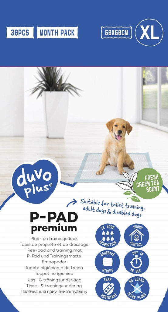 Duvo+ Pet Pads Premium XL – 60x60cm, Green Tea Scent, 30pcs