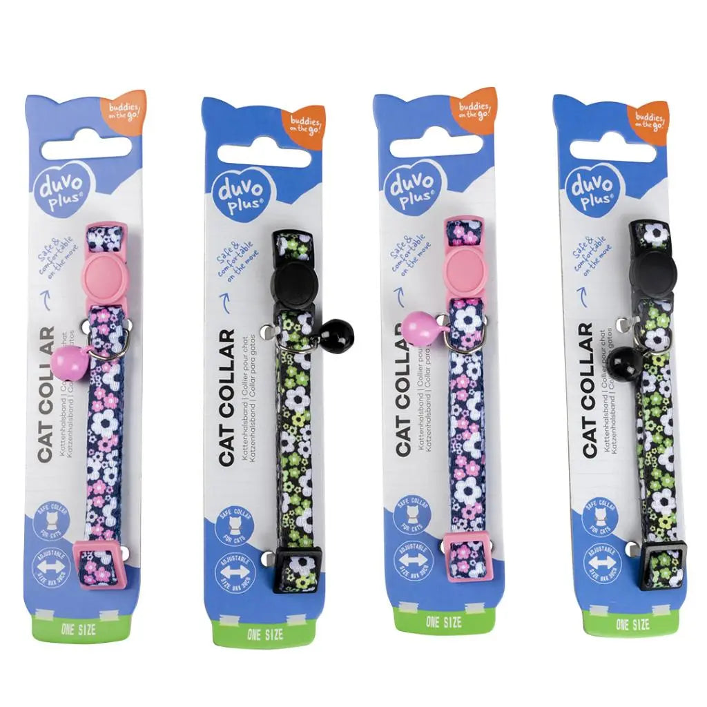 Duvo+ Cat Collar – Flowers Pattern – Nylon – Mixed Colors – 20–30 cm x 10 mm