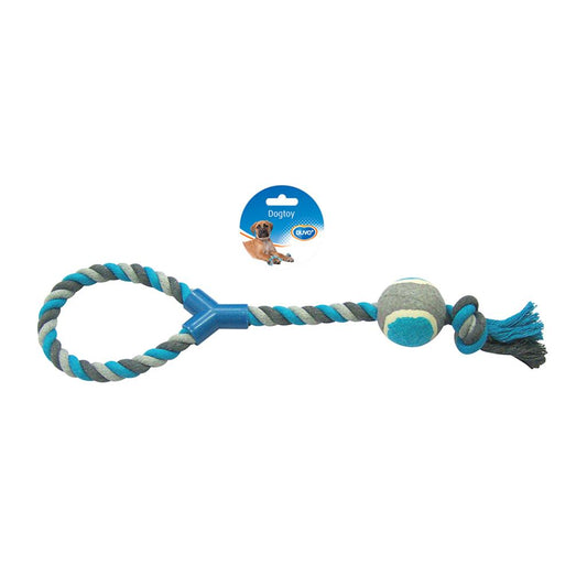 Duvo+ Tug Toy – Tennis Ball & Cotton Loop, 48cm Grey/Blue