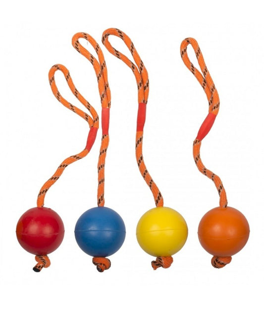 Duvo+ Rubber Ball with Rope Dog Toy – Mixed Colors, 6cm Diameter, 30cm Length