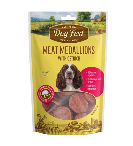 Dog Fest Medallions with Ostrich for Adult Dogs – 90g