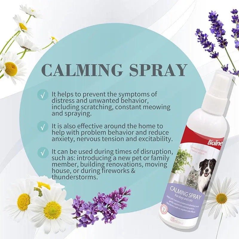 Bioline Calming Spray for Dogs & Cats 120ml Stress Relief
