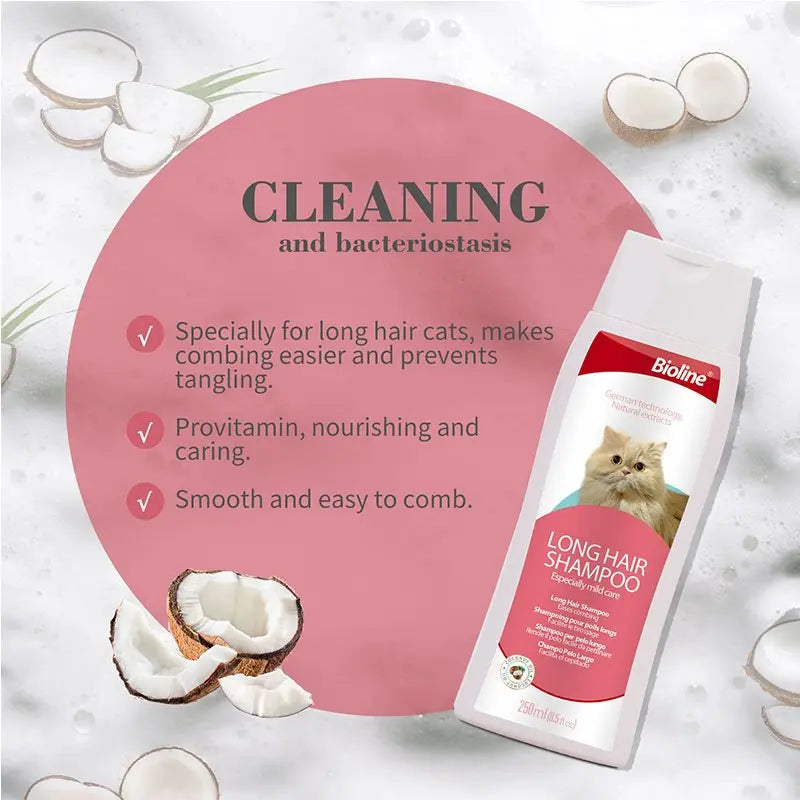 Bioline Long Hair Shampoo for Cats 250ml  Gentle Shampoo for Long Fur