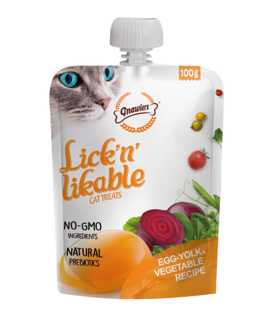 Gnawlers Lick N Lickable Cat Treats – Egg Yolk & Vegetable 100g