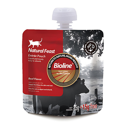Bioline Natural Feast Entree Pouch Beef Flavor 85g + 15g Premium Cat Food
