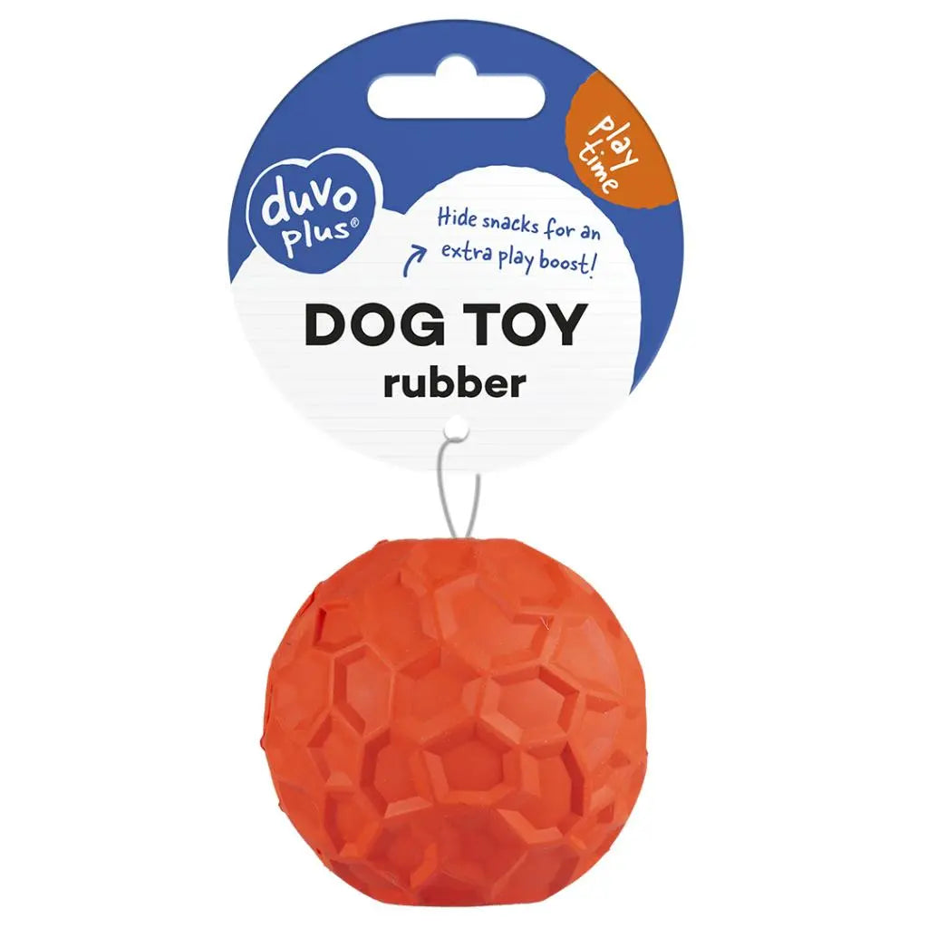 Duvo+ Rubber Hexagon Ball Dispenser Dog Toy – 6x6x6cm, Red