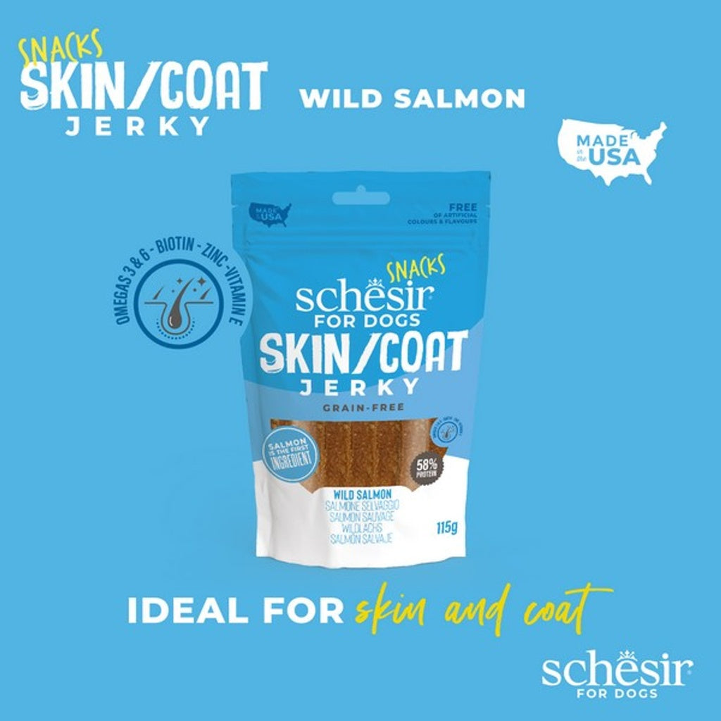 Schesir Dog Jerky Grain-Free Skin & Coat Salmon 115G