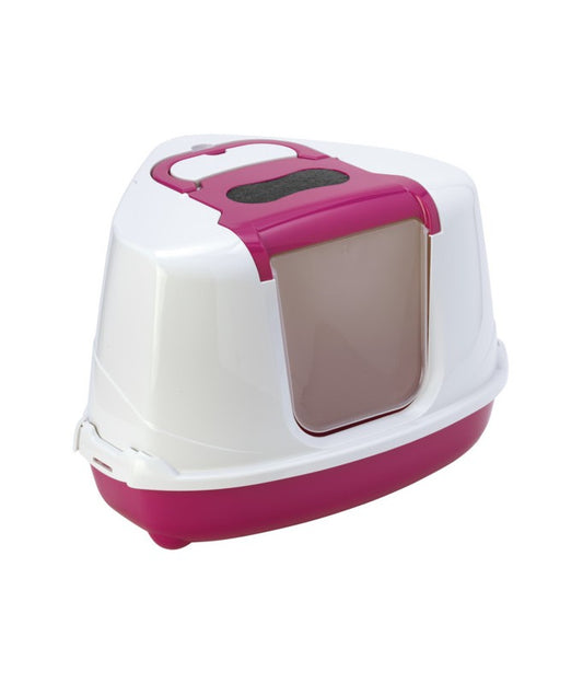Moderna Flip Corner Litter Box (C250) – Pink – Compact Covered Cat Litter Box for Corners