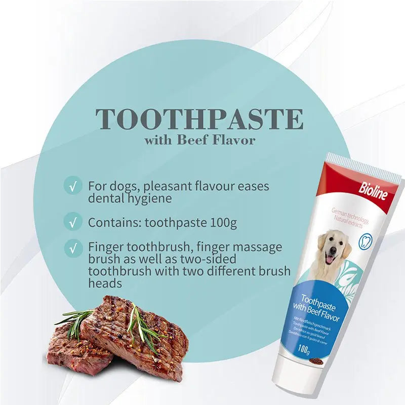 Bioline Dental Care Set 100g Beef Flavor Pet Toothpaste Kit