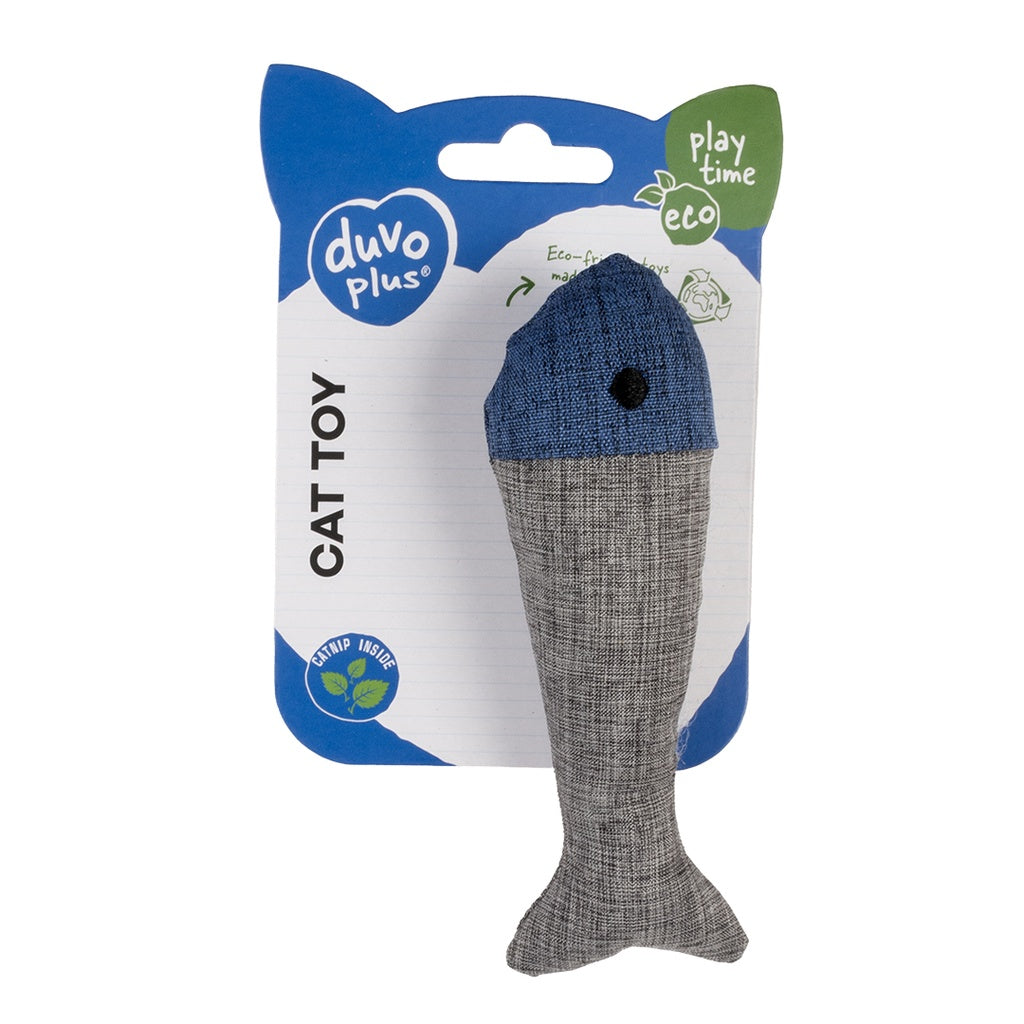 Duvo+ Eco Navy Catnip Fish Toy – 13.5cm Blue/Grey