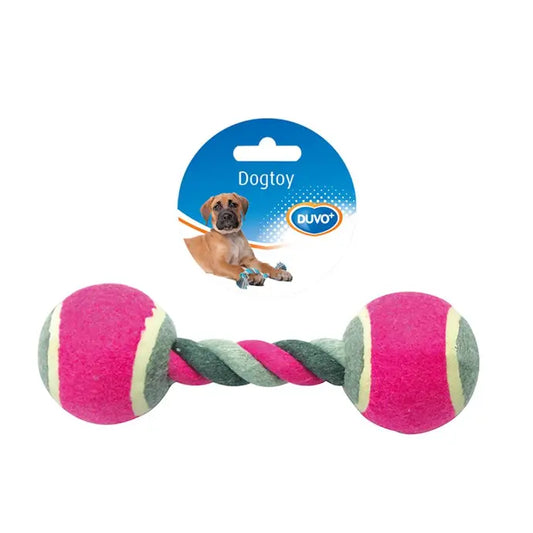 Duvo+ Tug Toy – Cotton Rope with 2 Tennis Balls, 18cm Mixed Colors